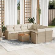 vidaXL Soffgrupp för trädgården med dynor 9 delar beige konstrotting