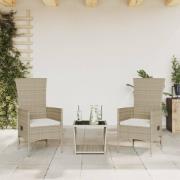 vidaXL Matgrupp för trädgården 3 delar med dynor beige konstrotting