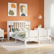 vidaXL Säng med bokhylla utan madrass vit 150x200cm massiv furu