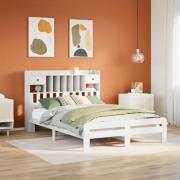 vidaXL Säng med bokhylla utan madrass vit 160x200cm massiv furu
