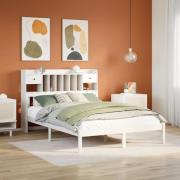 vidaXL Säng med bokhylla utan madrass vit 150x200cm massiv furu