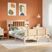 vidaXL Säng med bokhylla utan madrass 150x200cm massiv furu