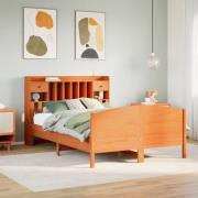 vidaXL Säng med bokhylla utan madrass vaxbrun 150x200cm massiv furu