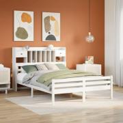 vidaXL Säng med bokhylla utan madrass vit 160x200cm massiv furu