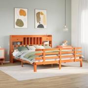 vidaXL Säng med bokhylla utan madrass vaxbrun 180x200cm massiv furu