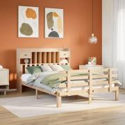 vidaXL Säng med bokhylla utan madrass 150x200cm massiv furu