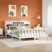 vidaXL Säng med bokhylla utan madrass vit 200x200cm massiv furu