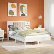 vidaXL Säng med bokhylla utan madrass vit 135x190cm massiv furu