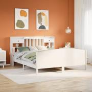 vidaXL Säng med bokhylla utan madrass vit 200x200cm massiv furu