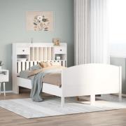 vidaXL Säng med bokhylla utan madrass vit 135x190cm massiv furu