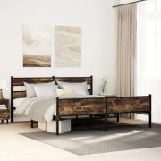 vidaXL Sängram utan madrass metall rökfärgad ek 183x213 cm