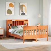 vidaXL Sängram utan madrass vaxbrun 140x190 cm massiv furu