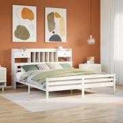 vidaXL Säng med bokhylla utan madrass vit 200x200cm massiv furu