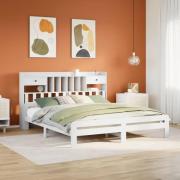 vidaXL Säng med bokhylla utan madrass vit 200x200cm massiv furu