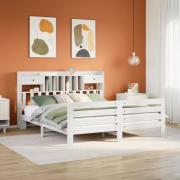 vidaXL Säng med bokhylla utan madrass vit 180x200cm massiv furu