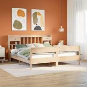 vidaXL Säng med bokhylla utan madrass 200x200cm massiv furu