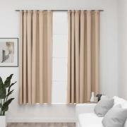 vidaXL Mörkläggningsgardin med krokar linnelook 2 st beige 140x175 cm