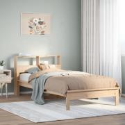vidaXL Säng med bokhylla utan madrass 90x200cm massiv furu