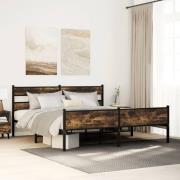 vidaXL Sängram utan madrass metall rökfärgad ek 193x203 cm