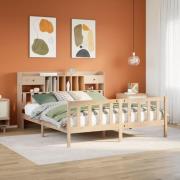 vidaXL Säng med bokhylla utan madrass 180x200cm massiv furu