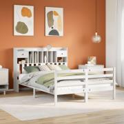 vidaXL Säng med bokhylla utan madrass vit 150x200 cm massiv furu