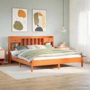 vidaXL Säng med bokhylla utan madrass vaxbrun 180x200cm massiv furu