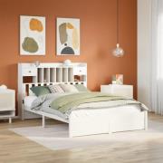 vidaXL Säng med bokhylla utan madrass vit 160x200cm massiv furu