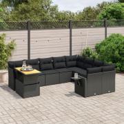 vidaXL Loungegrupp 10 delar med svarta dynor konstrotting