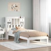 vidaXL Säng med bokhylla utan madrass vit 100x200cm massiv furu