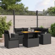 vidaXL Loungegrupp med dynor 6 delar svart konstrotting