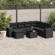 vidaXL Loungegrupp för trädgården med dynor 8 delar svart konstrotting
