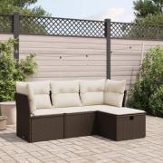 vidaXL Loungegrupp för trädgården med dynor 4 delar konstrotting brun
