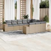 vidaXL Soffgrupp för trädgård med dynor 10 delar beige konstrotting