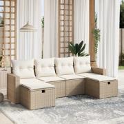 vidaXL Soffgrupp för trädgården med dynor 6 delar beige konstrotting