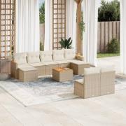vidaXL Soffgrupp för trädgård med dynor 10 delar beige konstrotting