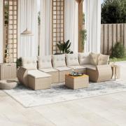 vidaXL Matgrupp för trädgården med dynor 8 delar beige konstrotting
