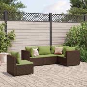 vidaXL Loungegrupp med dynor 5 delar brun konstrotting