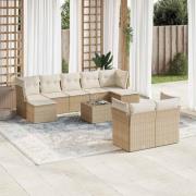 vidaXL Soffgrupp för trädgård med dynor 10 delar beige konstrotting