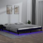 vidaXL Sängram LED svart 200x200 cm massivt trä