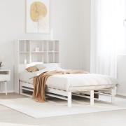 vidaXL Säng med bokhylla utan madrass vit 90x200 cm massiv trä