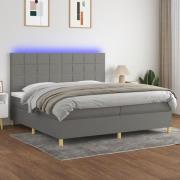 vidaXL Ramsäng med madrass & LED mörkgrå 200x200 cm tyg