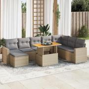 vidaXL Soffgrupp för trädgården med dynor 9 delar beige konstrotting
