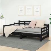 vidaXL Bäddsoffa svart massiv furu 2x(90x200) cm