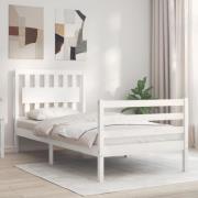 vidaXL Sängram med huvudgavel vit 90x200 cm massivt trä