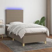 vidaXL Ramsäng med madrass & LED taupe 90x190 cm tyg
