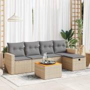 vidaXL Soffgrupp för trädgården med dynor 6 delar beige konstrotting