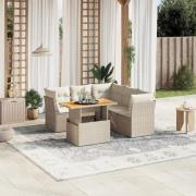 vidaXL Soffgrupp för trädgården med dynor 5 delar beige konstrotting
