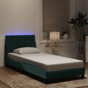 vidaXL Sängram med LED-belysning mörkgrön 90x190 cm sammet