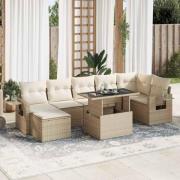 vidaXL Matgrupp för trädgården med dynor 8 delar beige konstrotting