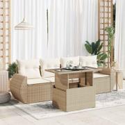 vidaXL Soffgrupp för trädgården med dynor 5 delar beige konstrotting